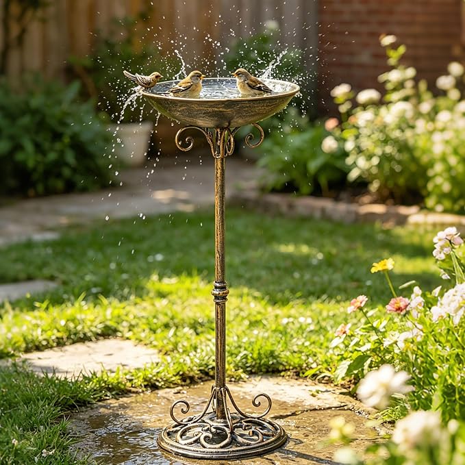 27.6" H Cast Iron BirdBaths for Outdoors,Metal Bird Bath for Outside | Standing Bird Feeder,Home Garden Lawn Yard Decorations by HOUYANG