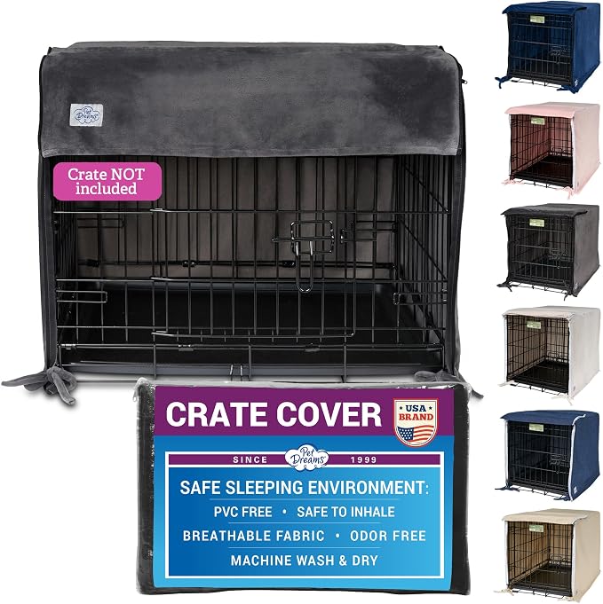 Pet Dreams Dog Crate Cover - Breathable Fabric Kennel Topper for Double-Door Crates, Fits iCrate Dog Cages 18, 24, 30, 36, 42, 48 Inches (Grey, X Small, 18") by PetDreams