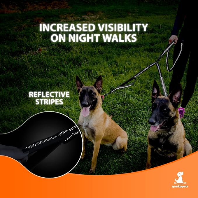 SparklyPets Hands Free Dog Leash Splitter for 2 Dogs – Shock Absorbing Dual Leash with Reflective Stitches, No Tangle Coupler for Walking, Running & Training (Gray) - Image 7