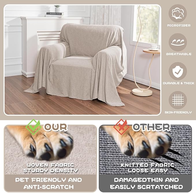 MYSKY HOME Couch Cover Sofa Covers for 1 Cushion Couch Dog Couch Cover Protector for Sectional Sofa Covers Couch Protector Modern Sofa Towel for Living Room, 71" x 91", Oat - Image 2