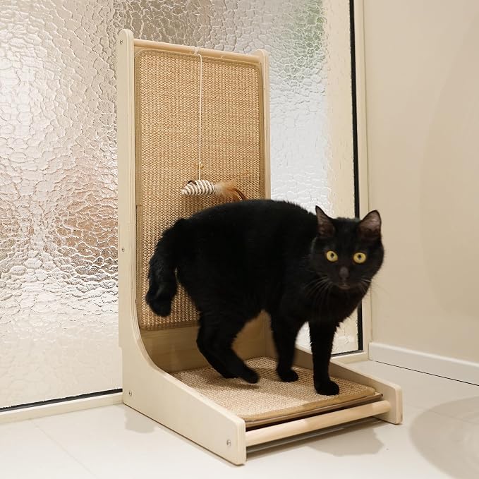 PETKARAY Cat Scratcher, Sisal Cat Scratch Pad, L Shape Scratching Board for Indoor Kitty, Floor Mounted Scratcher with Mouse Toy Catnip - Image 7