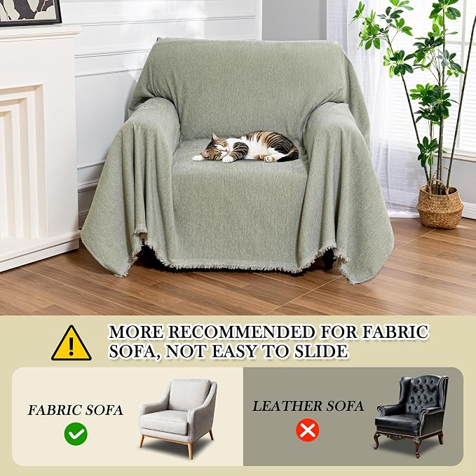 MEETSKY Green Sofa Covers Armchair Single Couch Cover for Dogs Throw Couch Cover with Tassel Chair Recliner Futon Cover Washable 1 Cushion Couch Chenille Couch Protector, 71"x 91" - Image 6