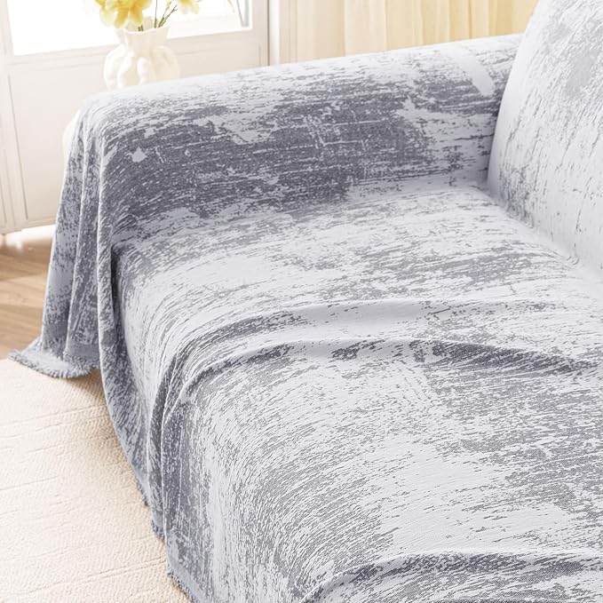 hyha Couch Cover for Dogs, Boho Chenille Sofa Cover for 3 Cushion Couch | Anti-Scratch Washable Sofa Slipcover, Loveseat Sectional Couch Throw Blankets with Tassels (Grey/White, 71x134 Inch) - Image 9
