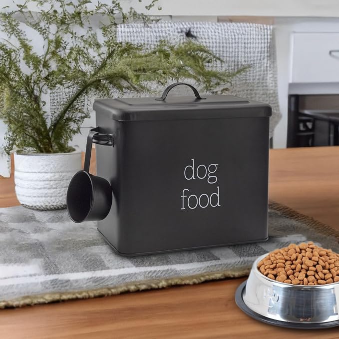 AuldHome Design Retro Dog Food Canister (Black); Modern Farmhouse Style Storage Bin for Pet Food - Image 2