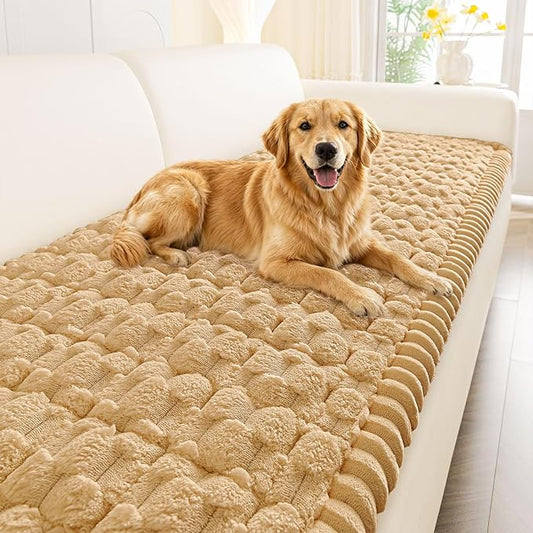 Smiry Non Slip Couch Covers for Dogs, Scratch Resistant Pet Sofa Protector | Machine Washable Soft Fuzzy Thick Furniture Cover for Sofa Loveseat Sectional Large Dogs, Camel, 27.6" x 47" by Smiry