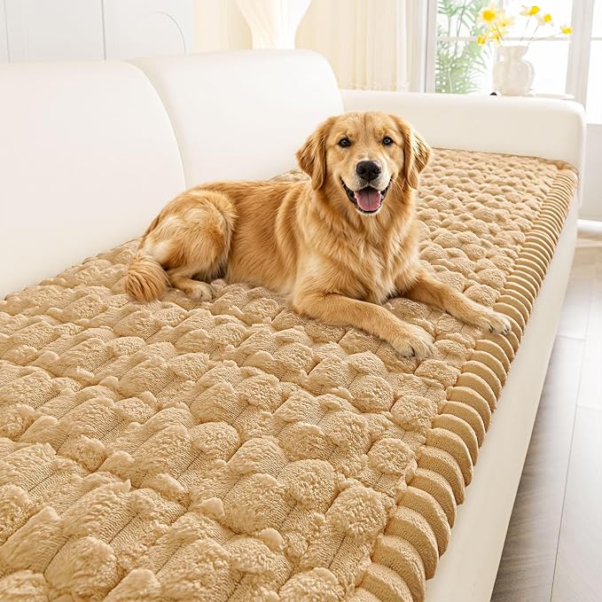 Smiry Non Slip Couch Covers for Dogs, Scratch Resistant Pet Sofa Protector | Machine Washable Soft Fuzzy Thick Furniture Cover for Sofa Loveseat Sectional Large Dogs, Camel, 27.6" x 82.7" by Smiry