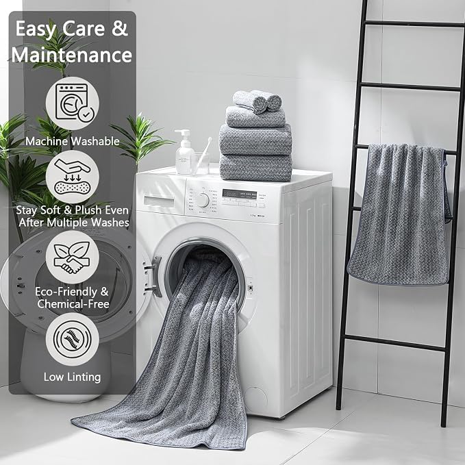 Ycosy 18 Piece Bath Towels Set,100% Microfiber Family Bathroom Towel with Hanging Loops-6 Bath Towels,6 Hand Towels,6 Washcloths,Quick Dry Highly Absorbent Shower Towel for Bathroom,Hotel,Spa-Grey - Image 6