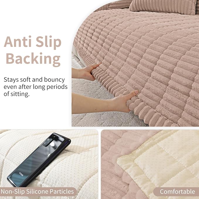 Fuzzy Pet Couch Covers for Dogs Washable, Thick Couch Covers for 3 Cushion Sofa Pet Friendly, Non Slip Plush Dog Couch Cover for for Sectional, Loveseat (Champagne, 27.6" x 83") - Image 4