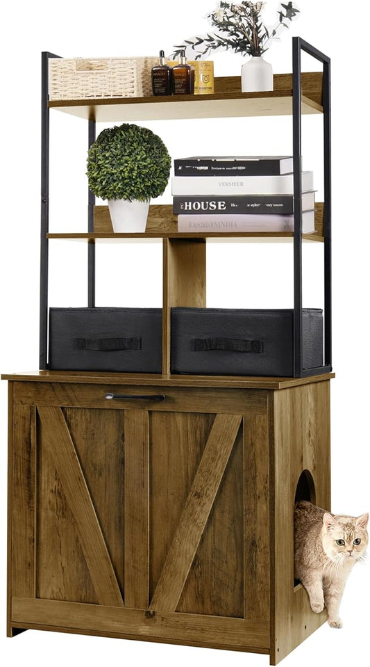 Dwanton Litter Box Enclosure with 2 Storage Shelves and 2 Drawers, 2-in-1 Hidden Cat Litter Box Enclosure Furniture with Shelf, Reversible Entrance, Washable Drawers, 50-Inch, Warm Brown by DWANTON