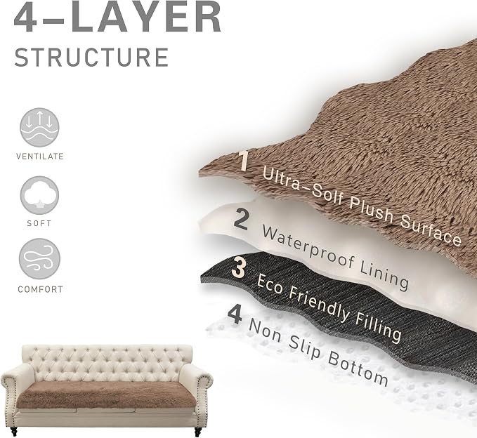 Dogs/Cats Bed Mats, Dog Pad Washable Removable Couch Cover with Anti-Slip Back, Plush Long Fur Mat, Perfect for Small, Medium and Large Dogs.(Brown, 40"x50") - Image 5
