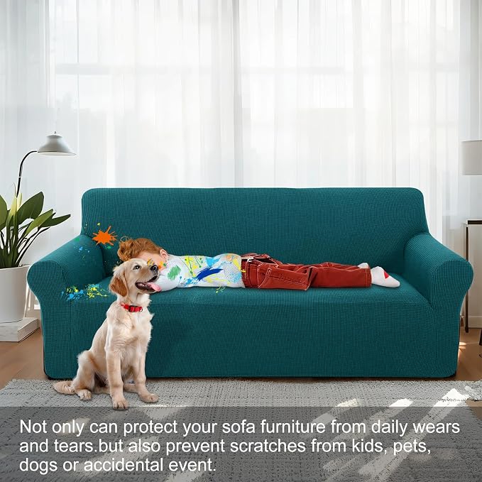 Stretch Oversized Sofa Couch Cover Washable Slipcover, Blue | 1-Piece X-large Sofa Cover For 3 Cushion,Furniture Protector Couch Cover For Dogs, Polyester Spandex Jacquard fabric - Image 2