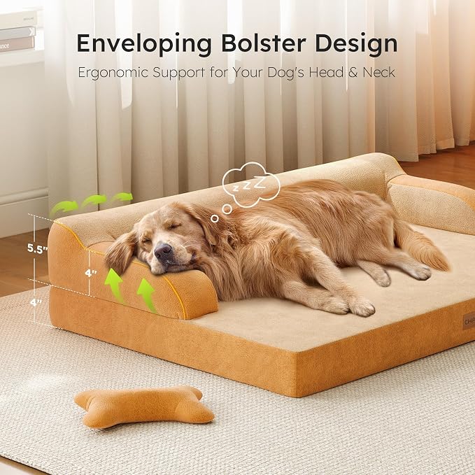 CWAWZ Large Orthopedic Dog Bed, Pet Bed Large Size Dog, Dual-Sided Cooling Beds with Memory Foam Washable Cover Nonslip Bottom, Waterproof Pet Beds with Bolsters, Brown - Image 4