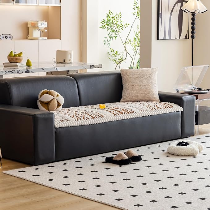 VClife Boho Couch Cover, Soft Fuzzy Couch Covers for Dog, Non-Slip Furniture Protector, Washable Durable Sofa Covers for Couch/Bench, Tribal White Pumpkin Geometric Slipcover, 27.6" x 82.7" - Image 5