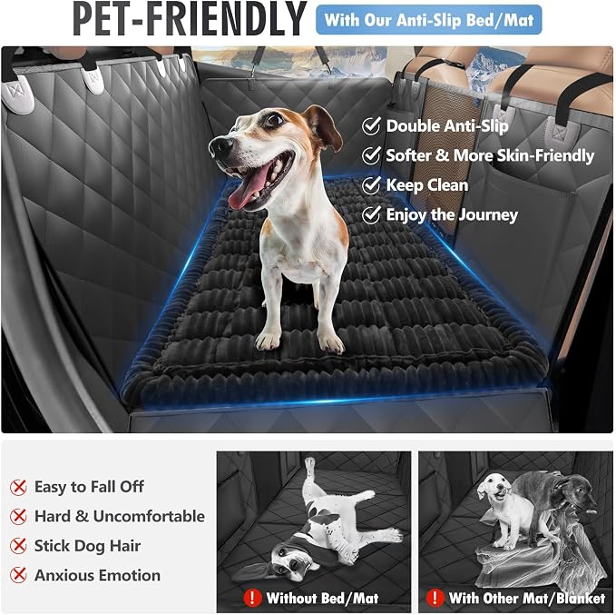 Dog Bed for Car Back Seat, Non-Slip Backseat Pet Mat Standard, 51''X23.5'' | Soft Blanket for Travel, Plaid Flannel, Quilted PP Cotton Filling, Non-Slip Backing, Machine Washable, Fit Backseat Extenders - Image 2