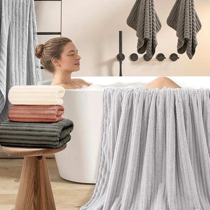 Extra Large Bath Towel Set 2 Piece, XL Bath Towels 35"x67" Oversized Bath Sheets, 280 GSM Microfiber Quick Dry Absorbent Towels – Light Gray - Image 6