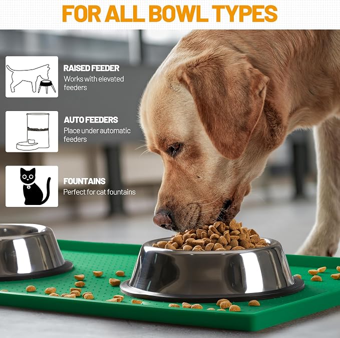 Hubulk Dog Feeding Mat,100% Waterproof Food Grade Silicone Pet Food and Water Bowl Placemat,Dishwasher, High Raised Edge to Prevent Spills,Nonslip Tray to Stop Messes on Floor（32"x24"x1.0",Hunter） - Image 6