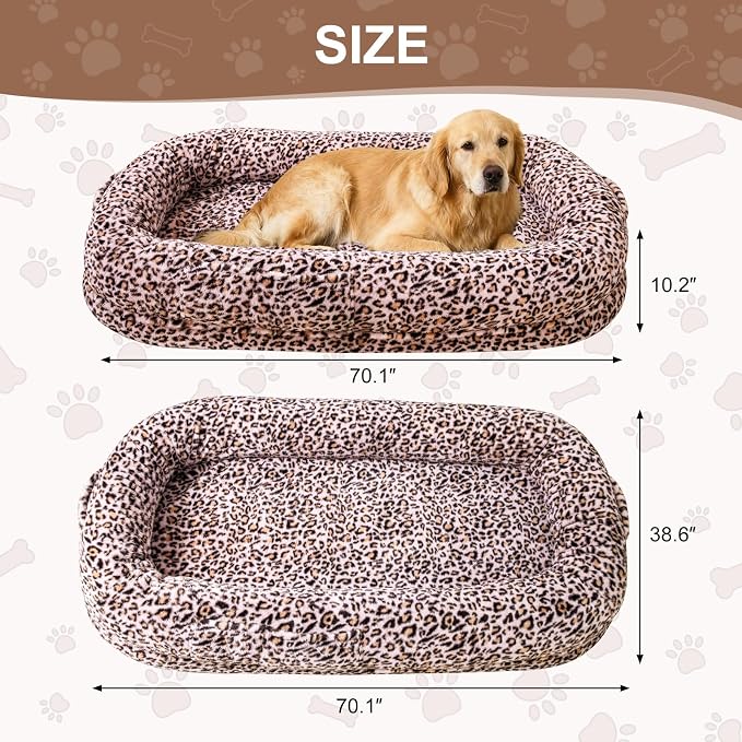 Human Dog Bed for Adult,Large Dog Bed 70"x38"x10" | Orthopedic Washable XL Dog Bed with Memory Foam (Pink leopard print) - Image 6