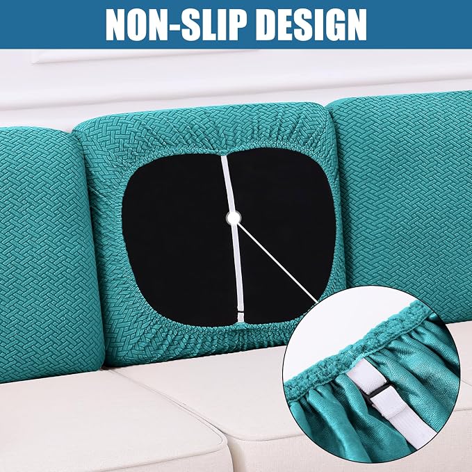Smiry Waterproof Couch Cushion Covers, Non Slip Seat Cushion Covers | Stretch Jacquard Chaise Lounge Sofa Slipcover, Washable Elastic Furniture Protector for Pets, Back Cover L, Peacock Green - Image 3