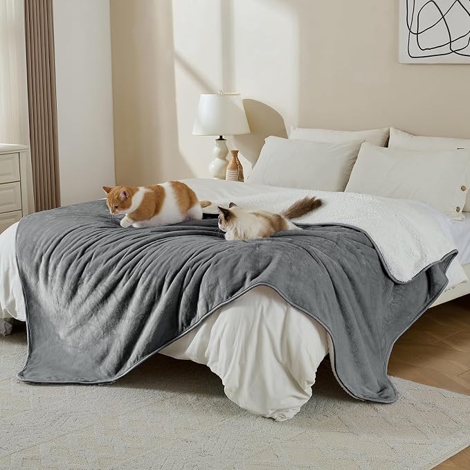 Waterproof Blanket for Bed Couch Sofa, Soft Liquid Pee Proof Pet Blanket for Dog Puppy Cat, Reversible Sherpa Fleece Furniture Protector (Grey, 60x80 inches) - Image 4