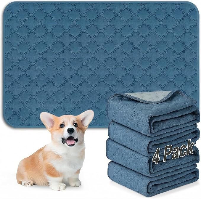 FunFurry Washable Pee Pads for Dogs - 4 Pack Reusable Pee Pads，Waterproof Puppy Pads，Pet Training Pads，Super Absorbent with Dog Paw Shape Non-Slip Backing (Blue, 18" X 24" - 4 Pack) by FUNUPFURRYLIFE