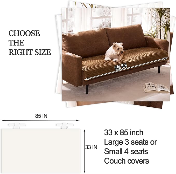 Dual Non-Slip Couch Cover for Dogs Waterproof, Fuzzy Soft Pet Couch Covers for Sofa 3 Cushion, Pet Friendly Soft Dog Bed Covers Sofa Cover Washable (Coconut, 33" x 85" 1 Pack) - Image 6