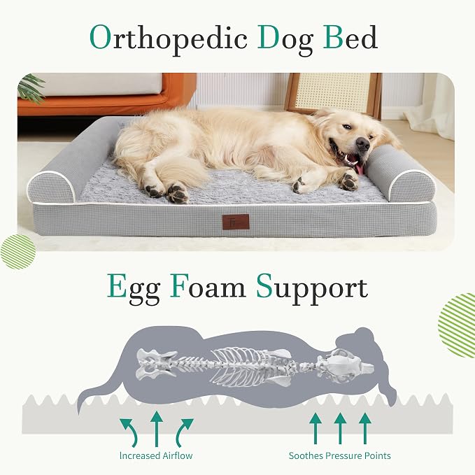 TJSOULER Orthopedic Dog Beds for Large Dogs,Waterproof Lined Egg Crate Foam Pet Bed Mat with Removable and Washable Cover and Non Slip Bottom,Dog Sofa Bed - Image 2