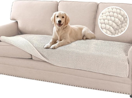Flamingo P Chenille Dog Bed Cover Thick Large Couch Cover for Dogs Washable Pet Sofa Cover Protector Non-Slip Couch Covers for 3 Cushion Couch Furniture Cover Pet Friendly, 35" x82" Ivory by FlamingoP