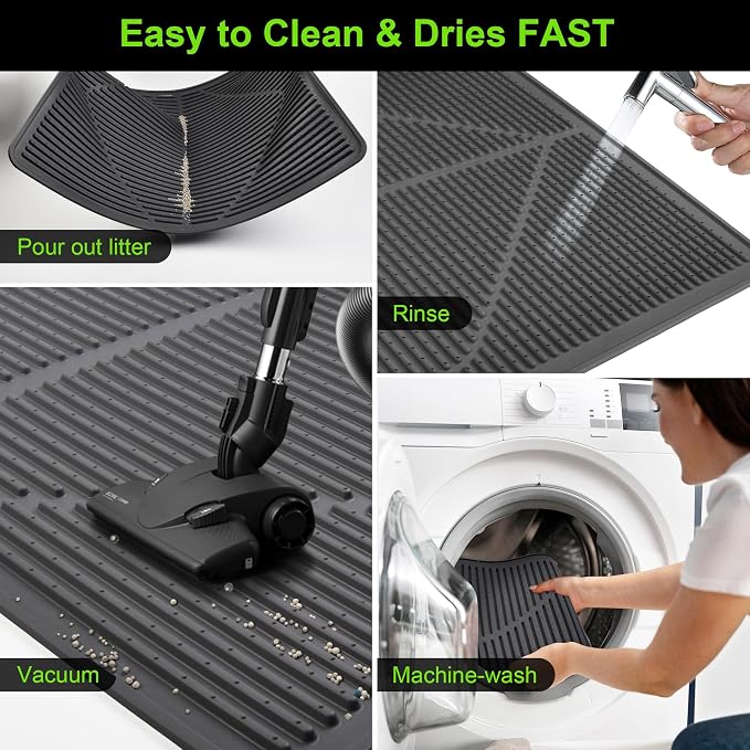 Mofason Rubber Cat Litter Box Mat, Black Silicone Litter Catcher Mat | Waterproof 24"x15" kitty litter box mat; litter trapping catcher mat; easy clean trapping mat, kitty litter mats for floor - Image 5