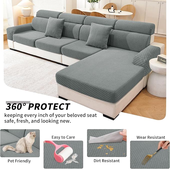 YEMYHOM Couch Cushion Covers for Sofa, Stretch Sectional Couch Armrest Covers Washable Thick Furniture Protector Sofa Slipcovers for Pets (2PC Armrest Cover, Light Gray) - Image 6