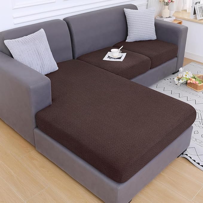 Smiry Waterproof Couch Cushion Covers, L Shape Sectional Couch Covers | Stretch Jacquard Chaise Lounge Sofa Slipcover, Washable Elastic Furniture Protector for Pets, Chaise XL, Chocolate - Image 5