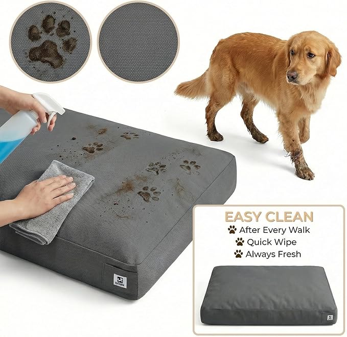 Sytopia 42 Inch Indestructible Canvas Outdoor Durable Dog Bed for Extra Large Dogs, Chew Proof Shredded Chopped Foam Patio Pet Pad for Crate with Waterproof Machine Washable Removable Cover, Dark Grey - Image 3