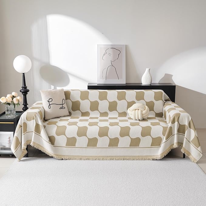 MEETSKY Sofa Cover Washable Sectional Couch Cover, X-Large Couch Slipcovers for Reclining Couch 2 Seat ，Washable Sofa Protector Decorative Modern Style for Living Room, 71" x 118", Khaki Checkerboard by MEETSKY