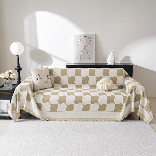 MEETSKY Sofa Cover Washable Sectional Couch Cover, X-Large Couch Slipcovers for Reclining Couch 2 Seat ，Washable Sofa Protector Decorative Modern Style for Living Room, 71" x 118", Khaki Checkerboard by MEETSKY