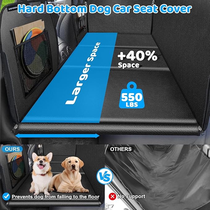 URPOWER PU Leather Dog Back Seat Extender for Full-Size Crew Cab Trucks | Supports 550 lbs, Stable 3-Panel Hard Bottom, Added High-Density Foam for Comfort, Waterproof 900D Oxford, 45% More Space - Image 2