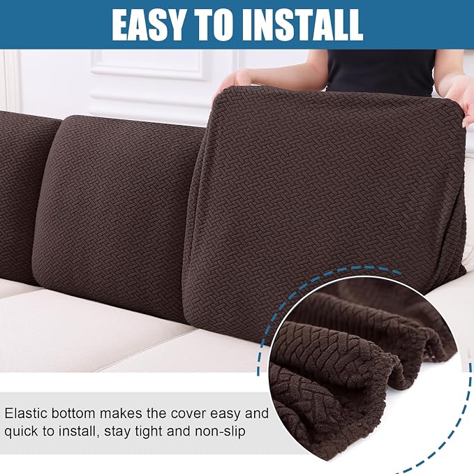 Smiry Waterproof Couch Cushion Covers, Non Slip Seat Cushion Covers | Stretch Jacquard Chaise Lounge Sofa Slipcover, Washable Elastic Furniture Protector for Pets, Back Cover M, Chocolate - Image 4