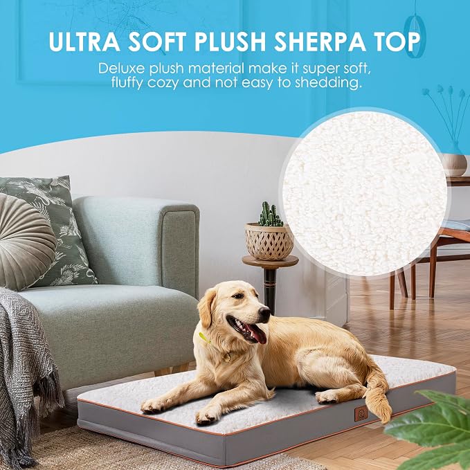 Sunheir Washable Orthopedic XL Dog Bed Extra Large Waterproof Dog Crate Bed | Removable Cover, Egg Crate Foam Support, Anti-Slip Bottom, Machine Washable Soft Pet Bed Mat for Crate, 36" Light Grey - Image 7