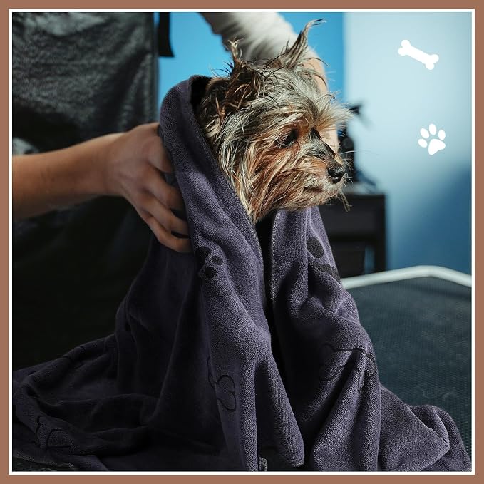 Chumia 8 Pcs Microfiber Dog Towels for Drying Dogs Cats 40 x 24 Inch Pet Towels Bulk for Large Puppy Absorbent Fast Drying Paw Bath Bathing Supplies for Pets(Dog Paw and Bone,Brown, Gray) - Image 5