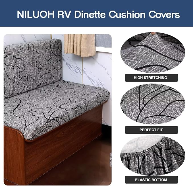 NILUOH RV Dinette Cushion Covers Waterproof Couch Cushion Slipcovers Stretch Camper Cushions Cover Replacement Sofa Slipover for Travel Trailer Couch Includes 2 Backrest Cover & 2 Bench Cover,03 - Image 2