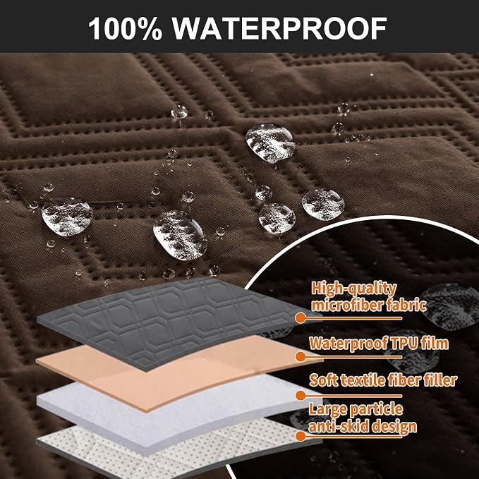 Genina Waterproof Reclining Couch Cover 3 Seat, Recliner Sofa Covers Non-Slip Recliner Couch Cover Furniture Protector with Elastic Straps for Pets, Dogs (Chocolate, Recliner Sofa) - Image 6