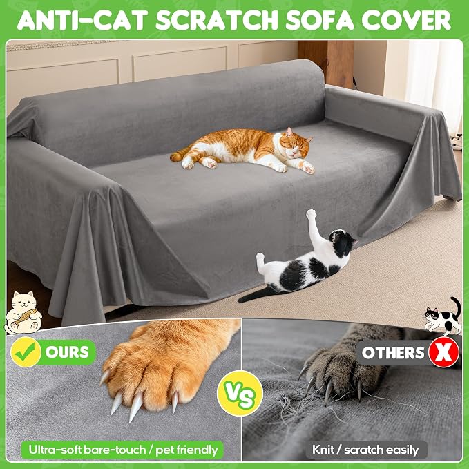 Loiion Cat Scratch Couch Cover Waterproof Sofa Cover 134"x91" | Pet-Friendly Couch Protector, Anti-Scratch & Non Slip Sofa Cover For Cats Dogs Kids, Machine Washable - Image 4