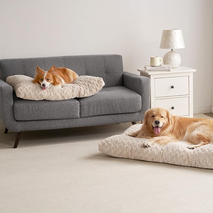 EHEYCIGA Washable Dog Bed for Crate 36x27 Inch, Anti-Slip L Plus Kennel Pad for Dogs Up to 55 lbs, Plush and Comfy Pet Sleeping Mat, Beige - Image 8