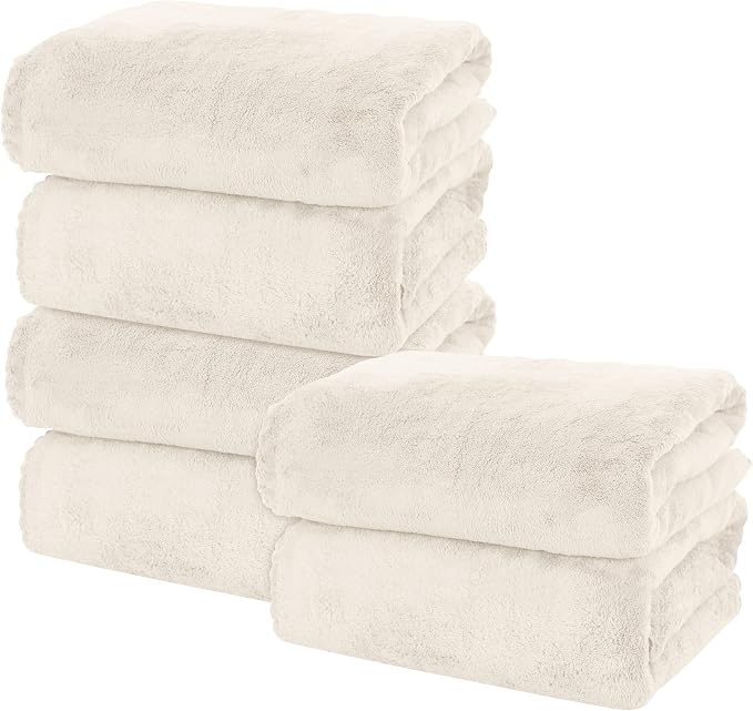 MOONQUEEN 6 Pack Premium Bath Towel Set - Quick Drying - Microfiber Coral Velvet Highly Absorbent Towels - Multipurpose Use as Bath Fitness, Bathroom, Shower, Sports, Yoga Towel (Cream) by MOONQUEEN