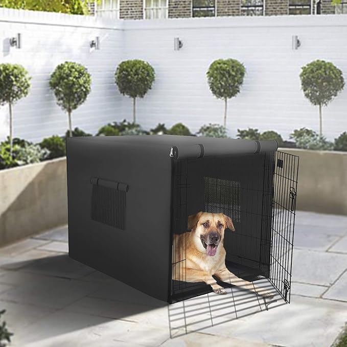 Dog Crate Cover 12 Oz Waterproof - Heavy Duty Privacy Dog Crate Cover with Mesh Pocket & Roll Up Window - Universal Fit Dog Kennel Cover (32" H x 49" W x 31" D, Black) - Image 4
