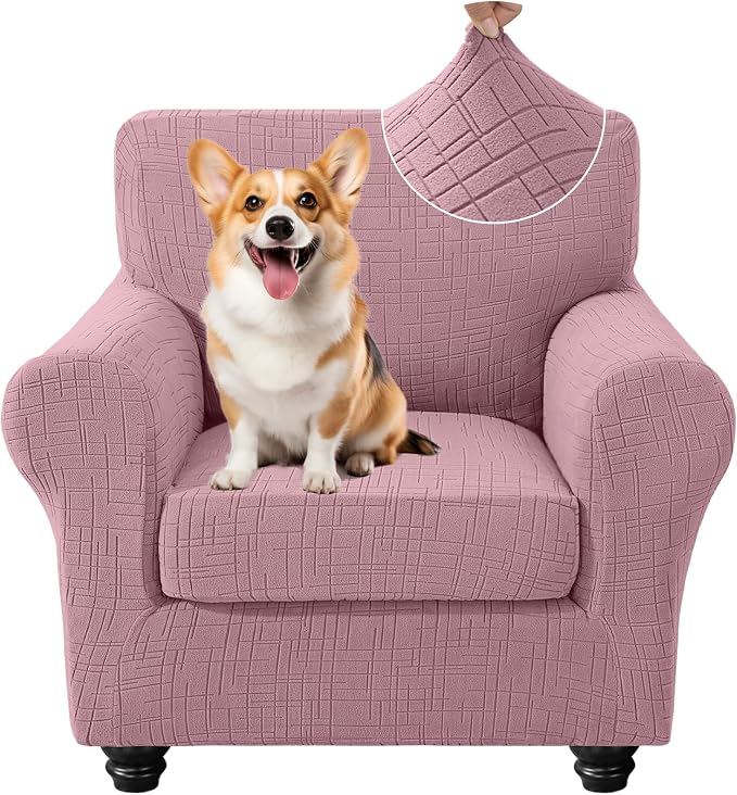 CYCMCAO Stretch 2 Piece Armchair Covers, Non Slip Chair Covers Armchair, Sofa Covers for Pets Washable with Elastic Bottom, Couch Slipcover for Kids, Dogs (Pink), 31"-46" (1 Cushion) by CYCMACOHOME