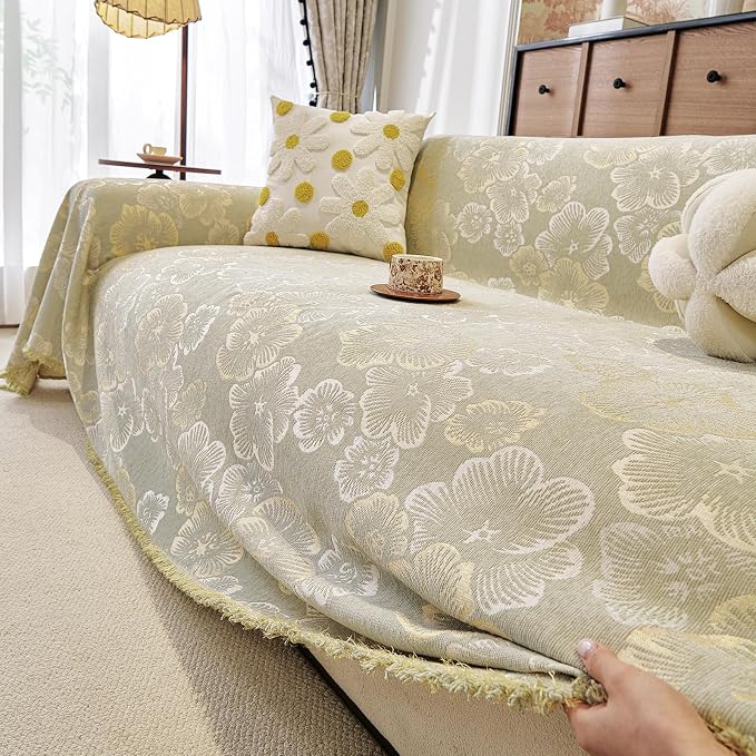 ROOMLIFE Boho Couch Covers for Sofa Washable for 2 Cushion Couch Chenille | Furniture Protector Sofa Couch Cover for Dogs, Soft Breathable Sofa Slipcover, Couch Throw Blankets with Tassels 71''X118'' - Image 9