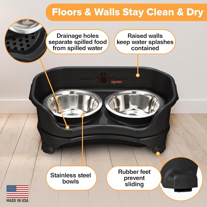 Neater Feeder Express Mess Proof Dog Bowls Elevated for Small Breeds Under 15 Lb, Made in USA, No Spill Raised Dog Food Bowl Stand, Stainless Steel Food and Water Bowl Set, Feeding Station, Black - Image 6