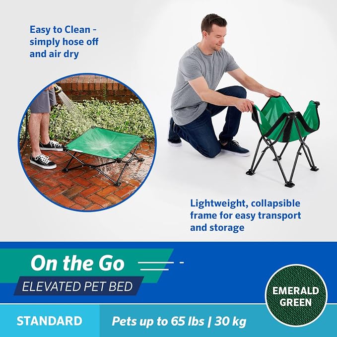Coolaroo On-The-Go Elevated Dog Bed - Foldable Pop-Up Travel Dog Bed with Breathable, Moisture-Resistant Fabric, Carry Bag Included, Lightweight & Portable, Emerald Green, Standard - Image 4