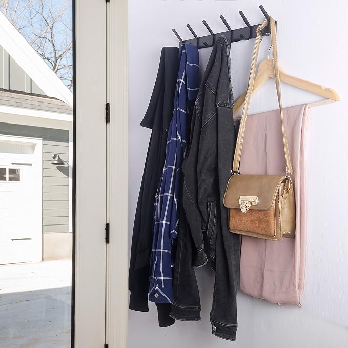 WEBI Coat Rack Wall Mounted,5 Coat Hooks for Hanging Coats,Heavy Duty Metal Double Hook Rack Hook Rail Wall Coat Rack with Hooks Coat Hanger Wall Mount for Clothes Entryway Jacket,Black - Image 6