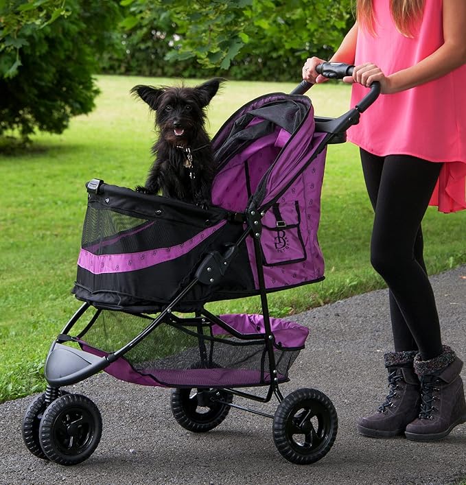 Pet Gear No-Zip Special Edition 3 Wheel Pet Stroller for Cats/Dogs, Zipperless Entry, Easy One-Hand Fold, Removable Liner, Cup Holder, New Orchid