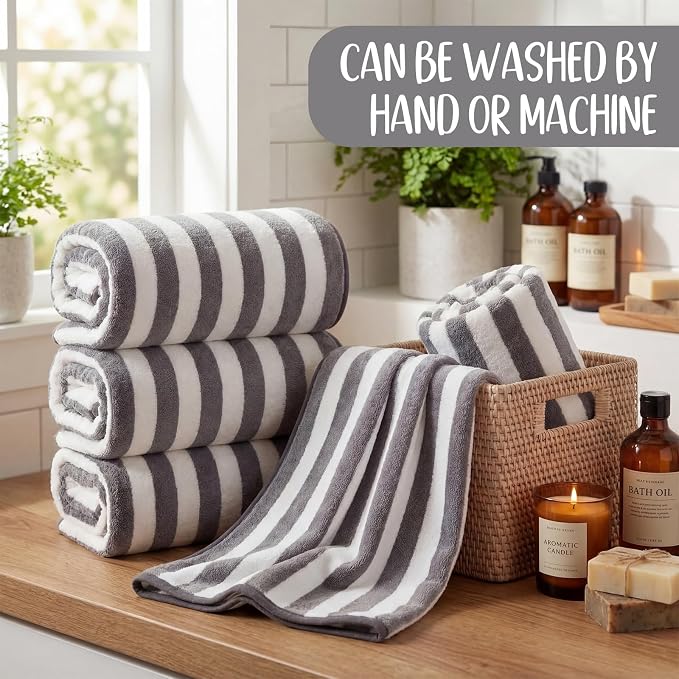 SmoothNovelty 16 Pack Microfiber Bath Towels Bulk 27'' x 60'' Oversized Size Bath Towel Highly Absorbent Extra Large Soft Drying for Beach Shower Summer Salon Sport Gym Party (Stripe,Dark Grey) - Image 4